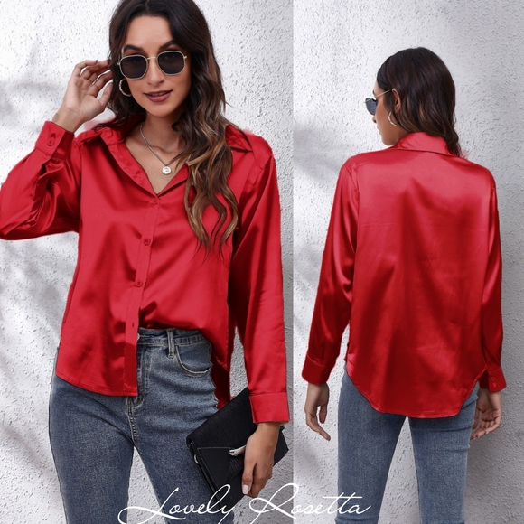 Red Collared Neck Buttoned Long Sleeve Shirt - Picture 4 of 5